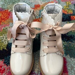 Stylish Kids White Boots with Pink Laces